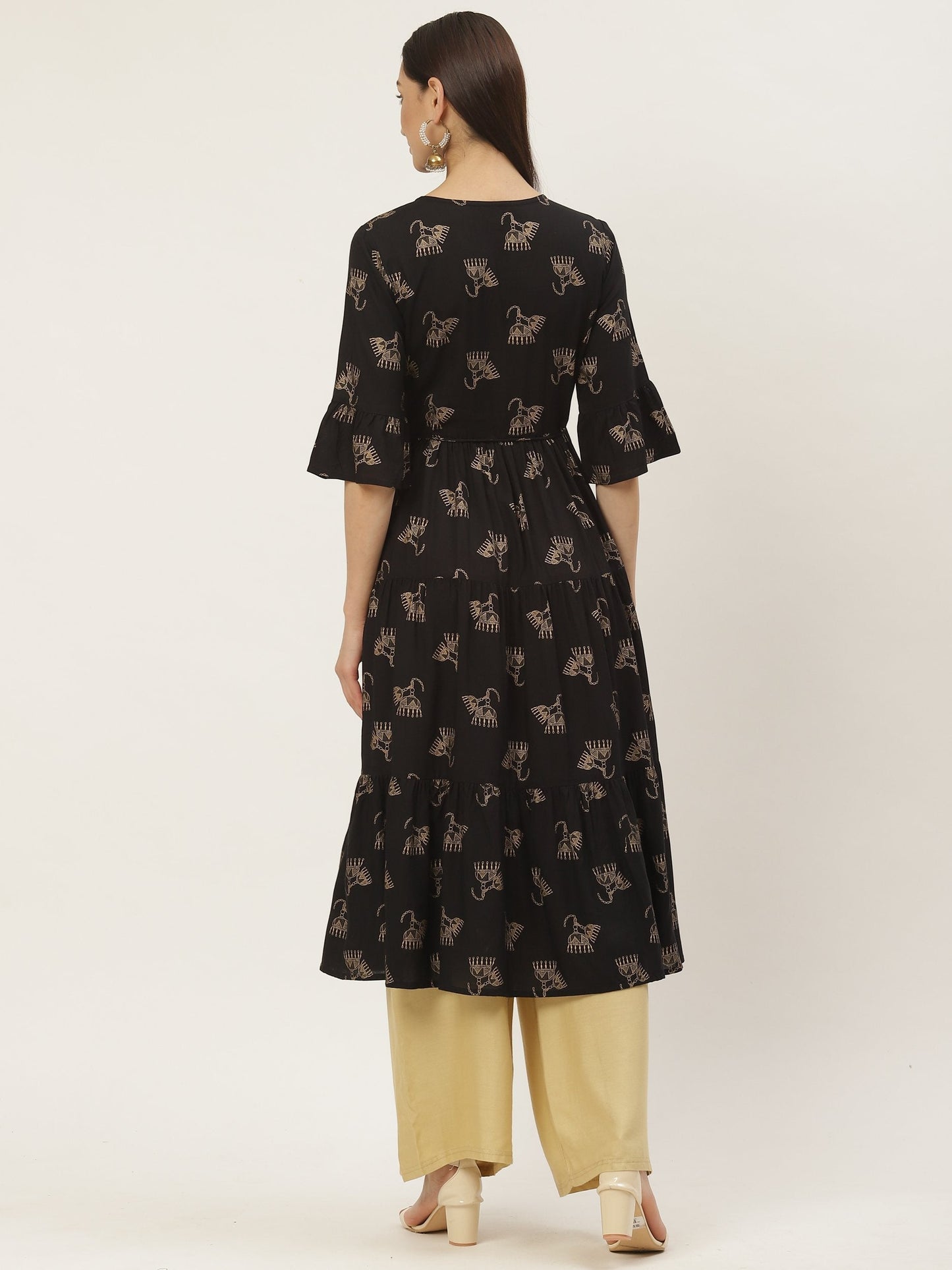 Women's Rayon Gold Printed Anarkali Kurta
