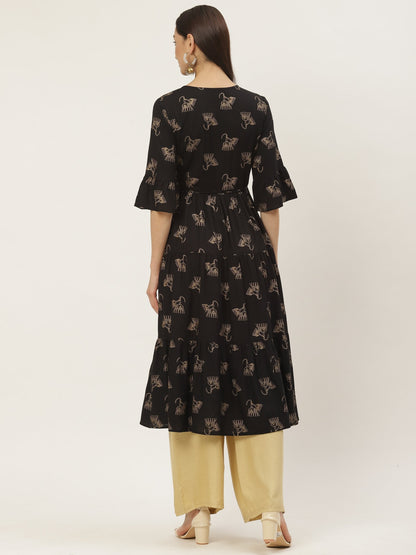 Women's Rayon Gold Printed Anarkali Kurta