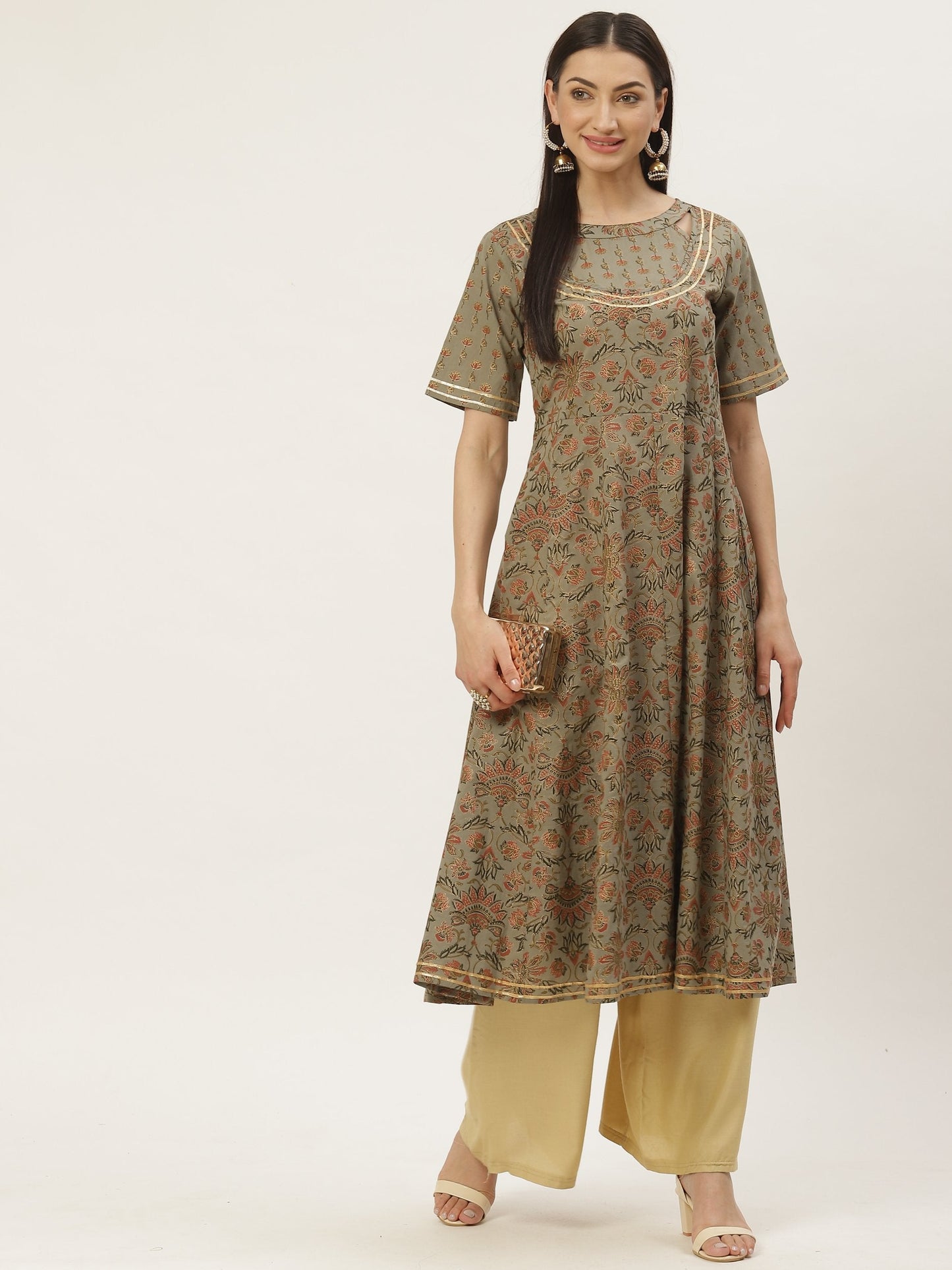 Women's Cotton Printed & Gota Work Anarkali Kurta