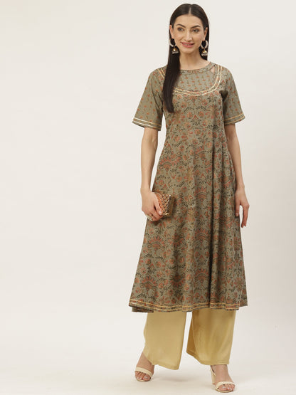 Women's Cotton Printed & Gota Work Anarkali Kurta