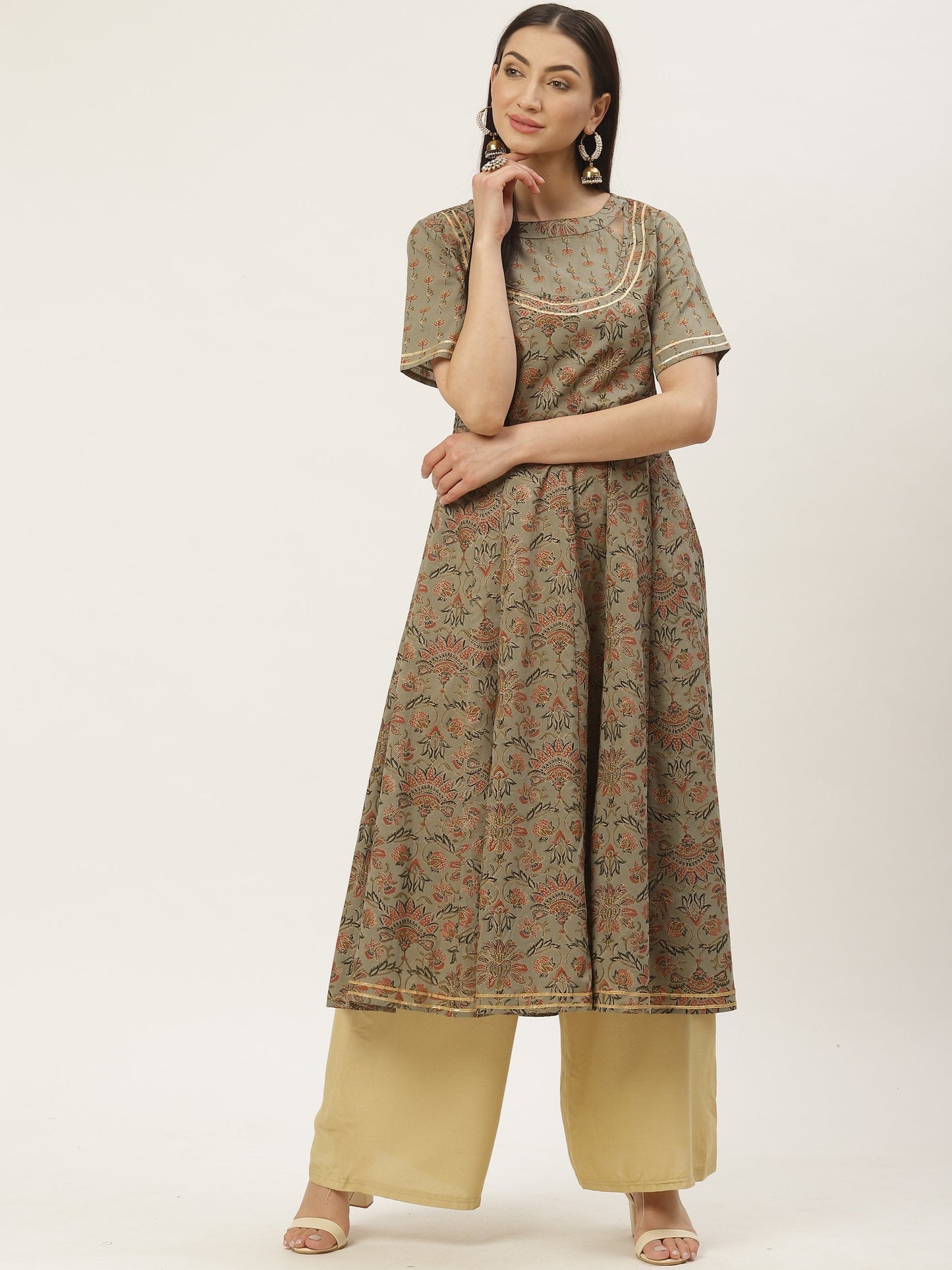 Women's Cotton Printed & Gota Work Anarkali Kurta