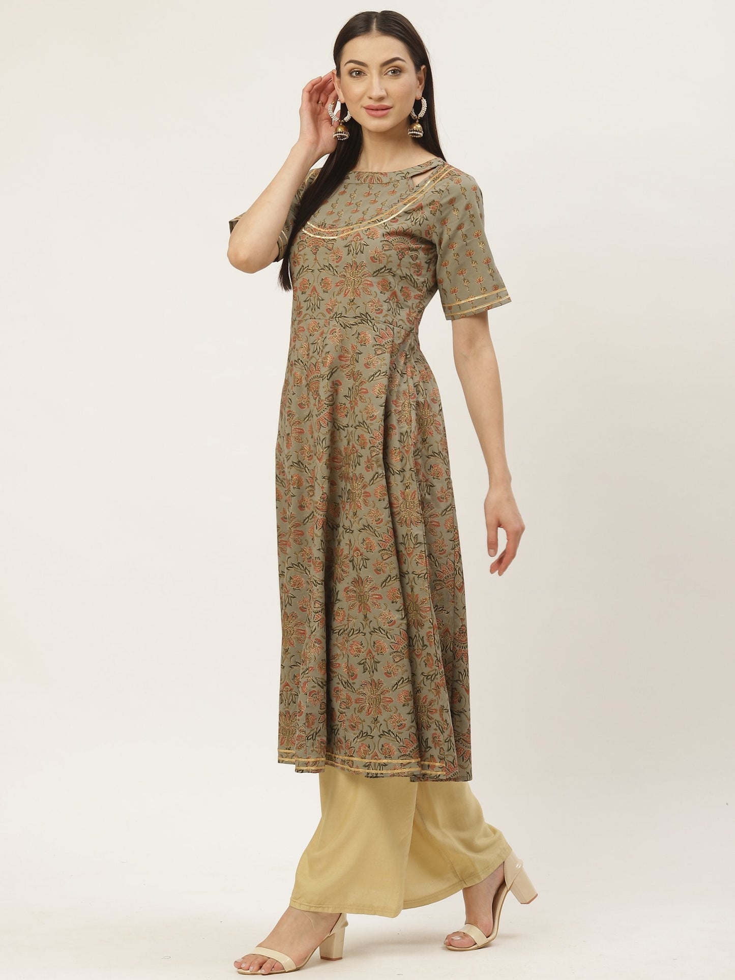 Women's Cotton Printed & Gota Work Anarkali Kurta