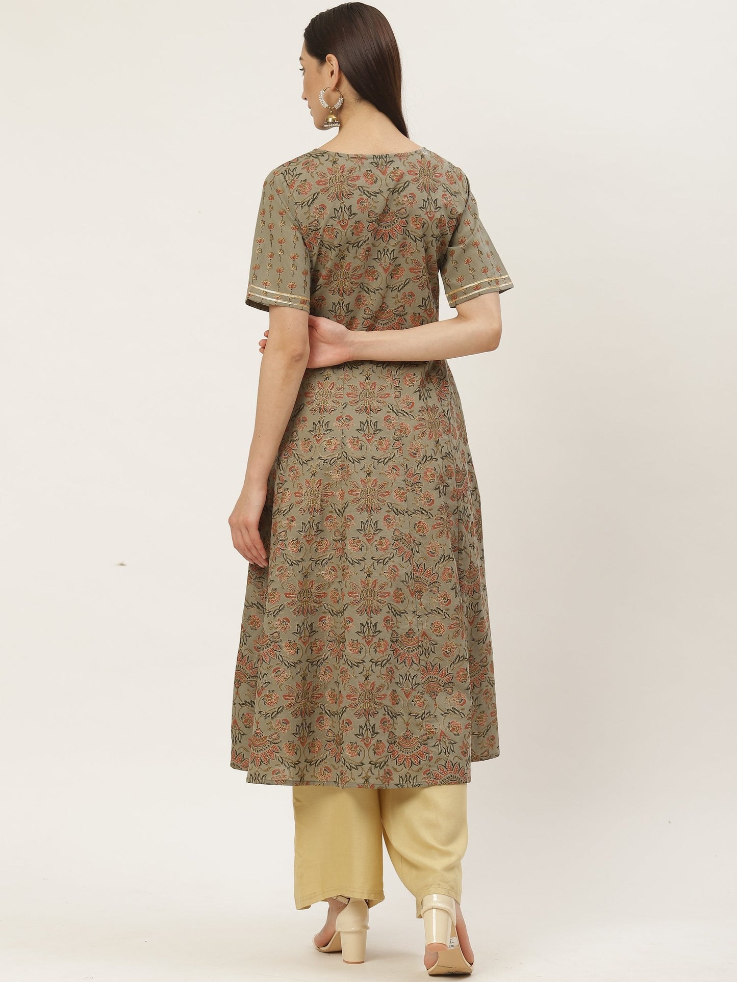 Women's Cotton Printed & Gota Work Anarkali Kurta