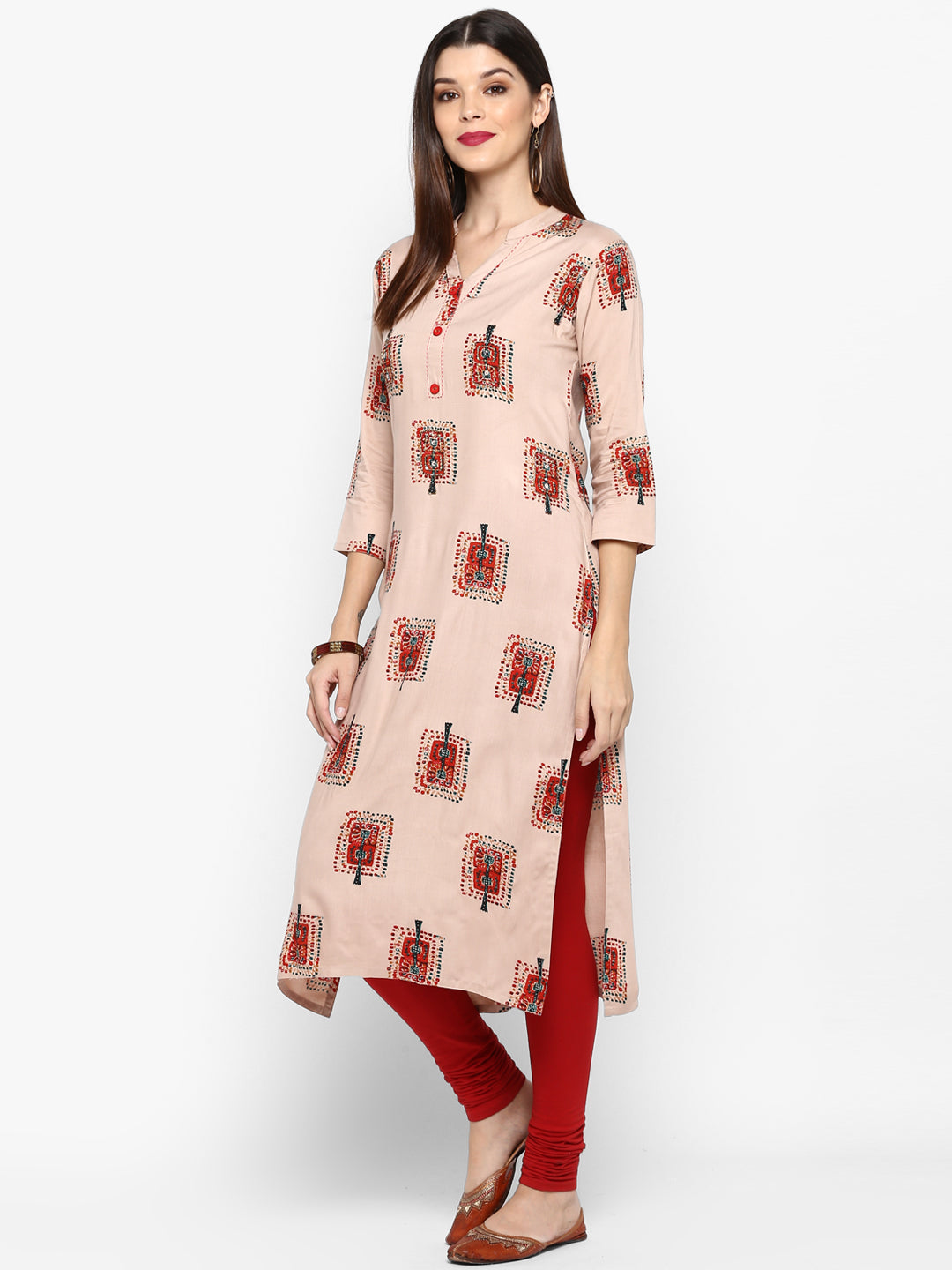 Women's Peach Rayon Kurta By Vbu