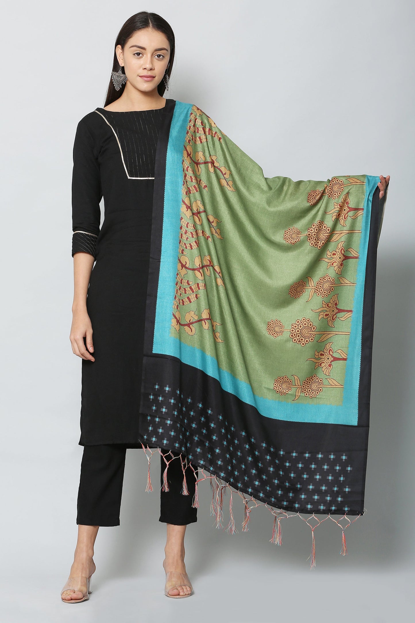 Women's Green & Black Color Art Silk Digital Printed Dupatta