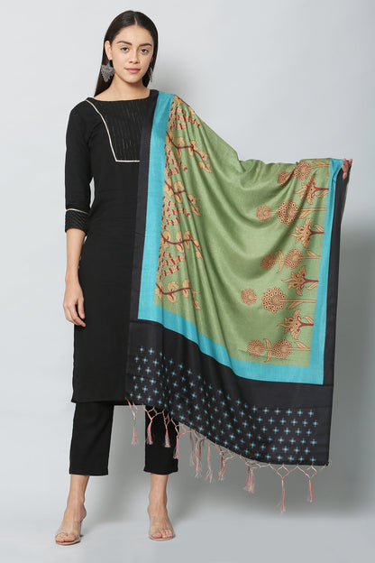 Women's Green & Black Color Art Silk Digital Printed Dupatta