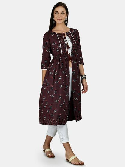 Women's Black Cotton Printed 3/4 Sleeve Round Neck Casual Shrug