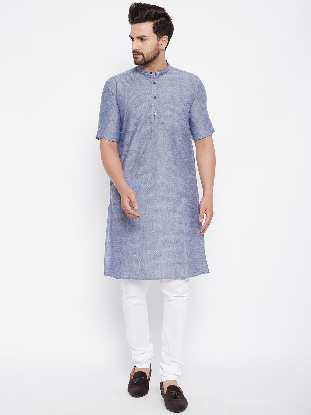 Men's Woven Design Grey Kurta