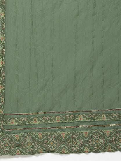 Women's Cotton Flex Printed A-Line Kurta Pant Dupatta Set