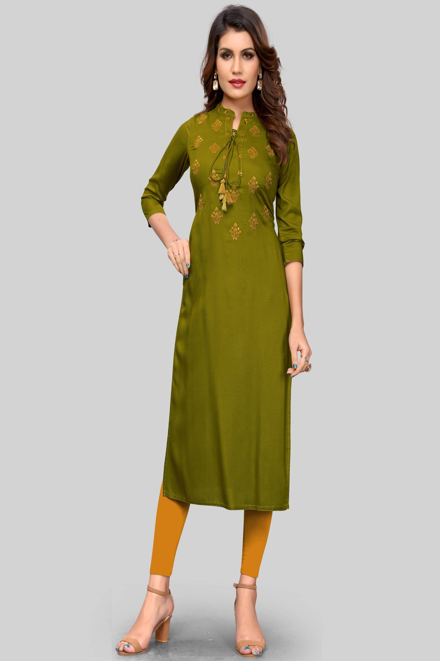 Women's Mehendi Green Straight Kurta By Vbuyz- (