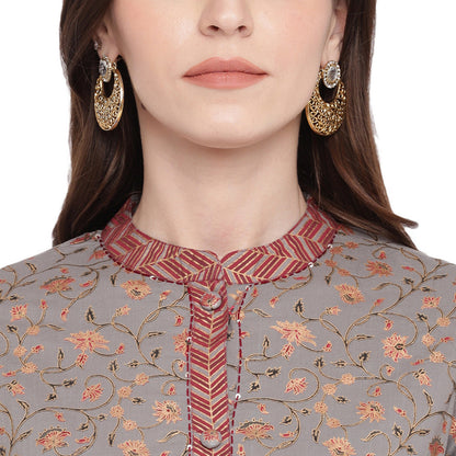 Women's Grey Kurta & Palazzo With Dupatta By Vbuyz- (3
