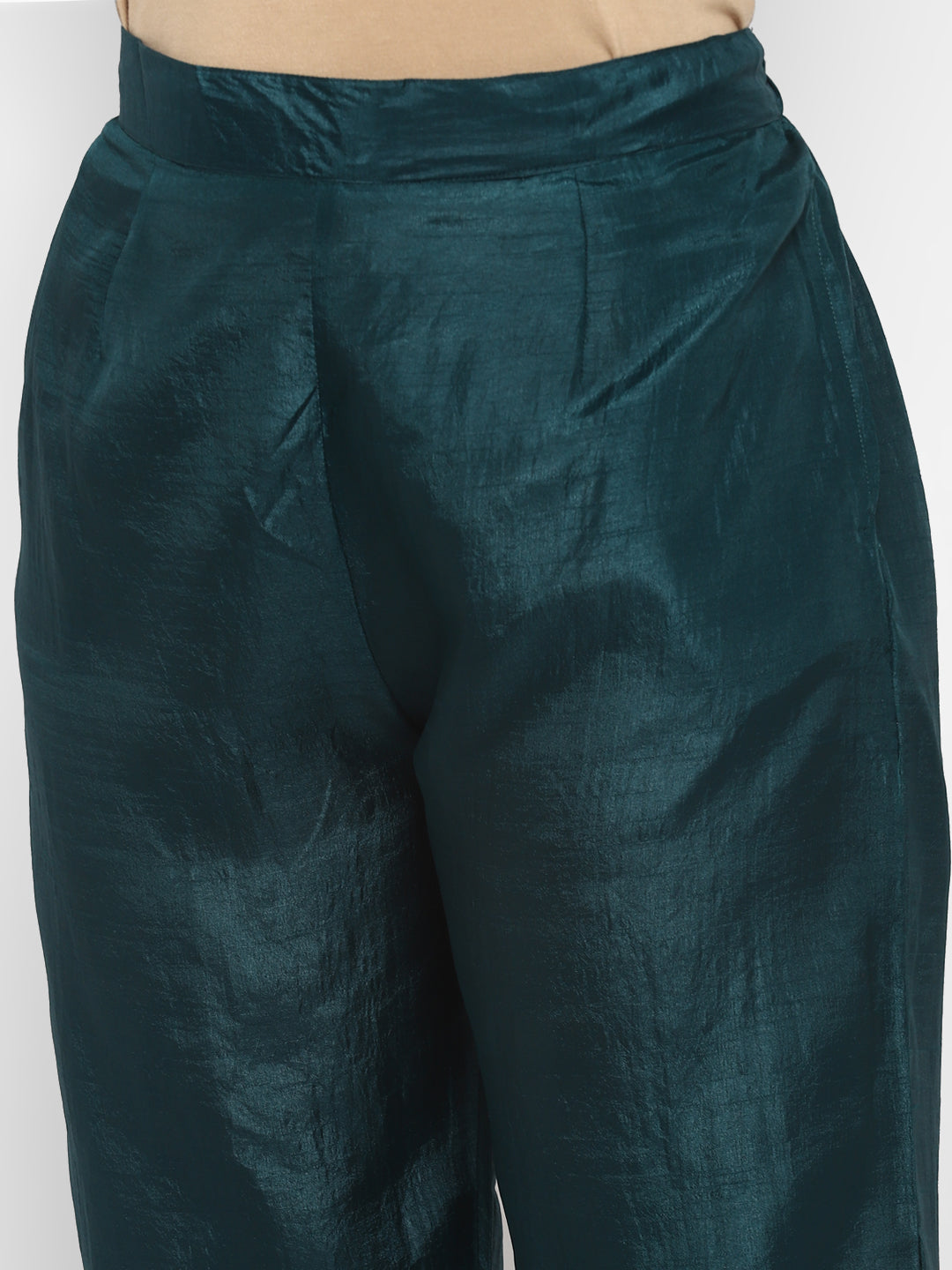 Women's Green Color Silk Blend Straight Kurta Palazzo With Dupatta