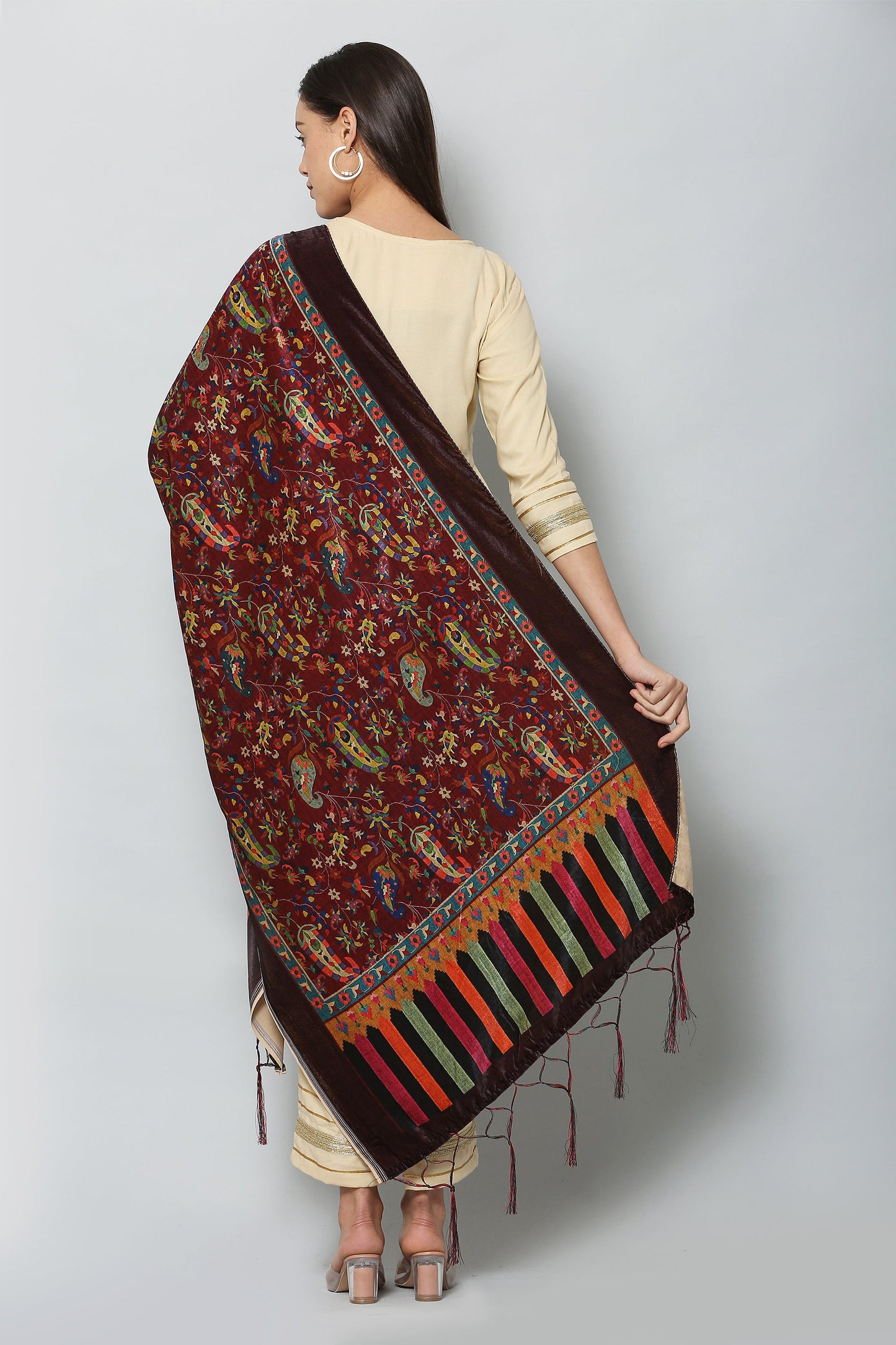 Women's Maroon Color Polyster Velvet  Digital Printed Dupatta