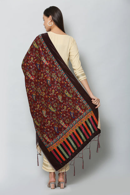 Women's Maroon Color Polyster Velvet  Digital Printed Dupatta