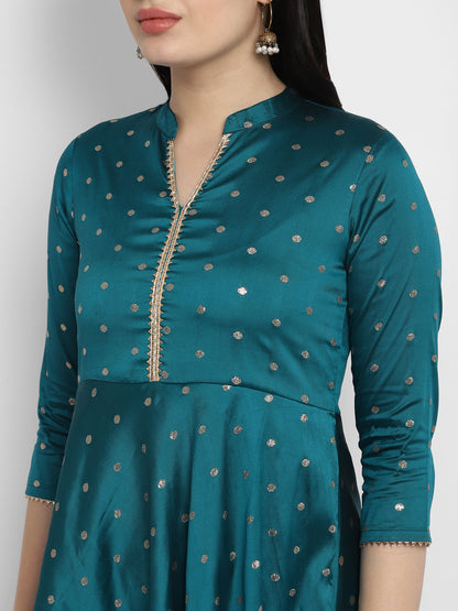Women's Rama Color Polyster blend Self Design Kurta Pant With Dupatta