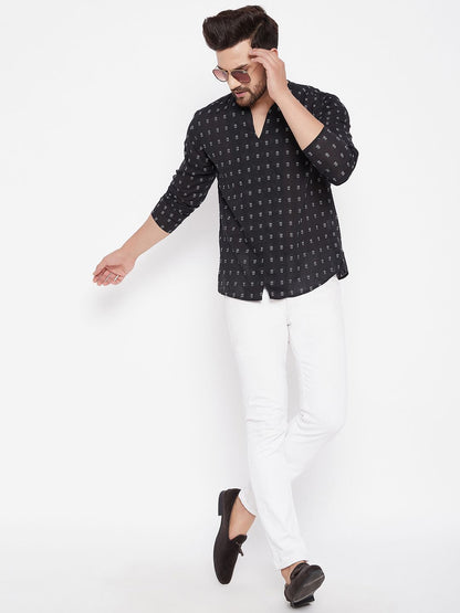 Men's Solid Cotton Black Kurta