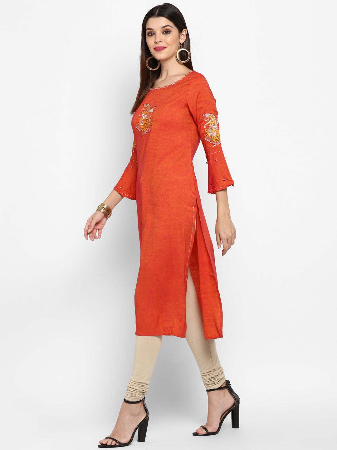 Women's Orange Color Rayon Straight Kurta  (1Pc)