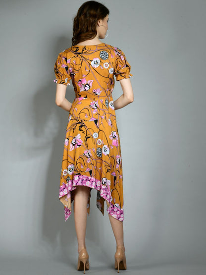 Women's Multi Rayon Printed Short Sleeve Round Neck Casual Dress