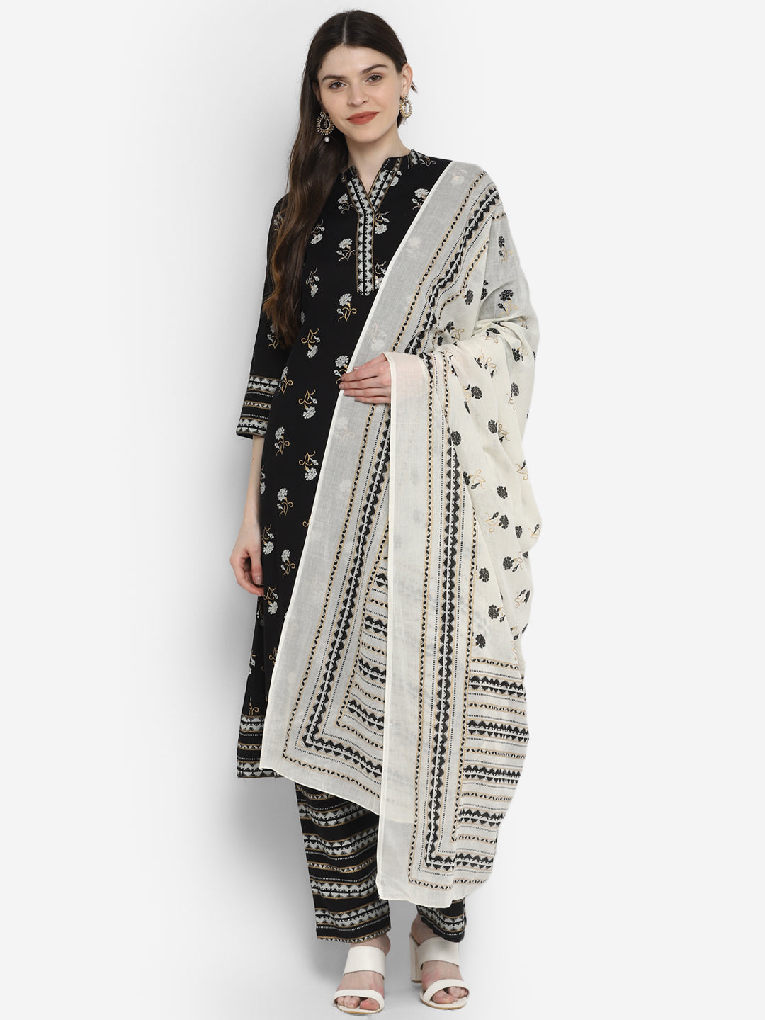 Women's Black A-Line Kurta,Pant & Dupatta Set By Vbuyz- (3