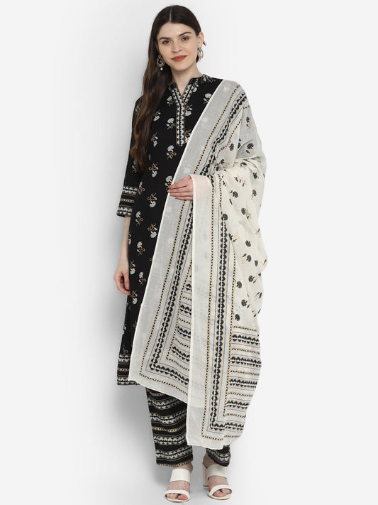 Women's Black A-Line Kurta,Pant & Dupatta Set By Vbuyz- (3