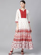 Women's Blue Cotton Printed Tiered Dress