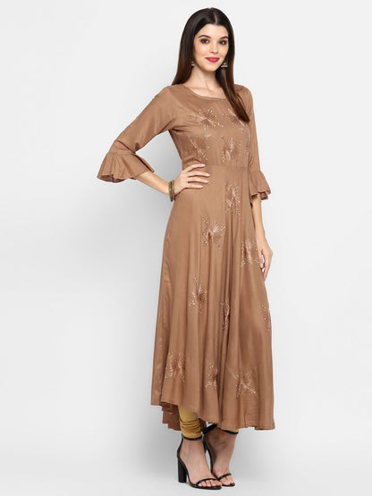 Women's Light Brown Rayon Kurta By Vbu