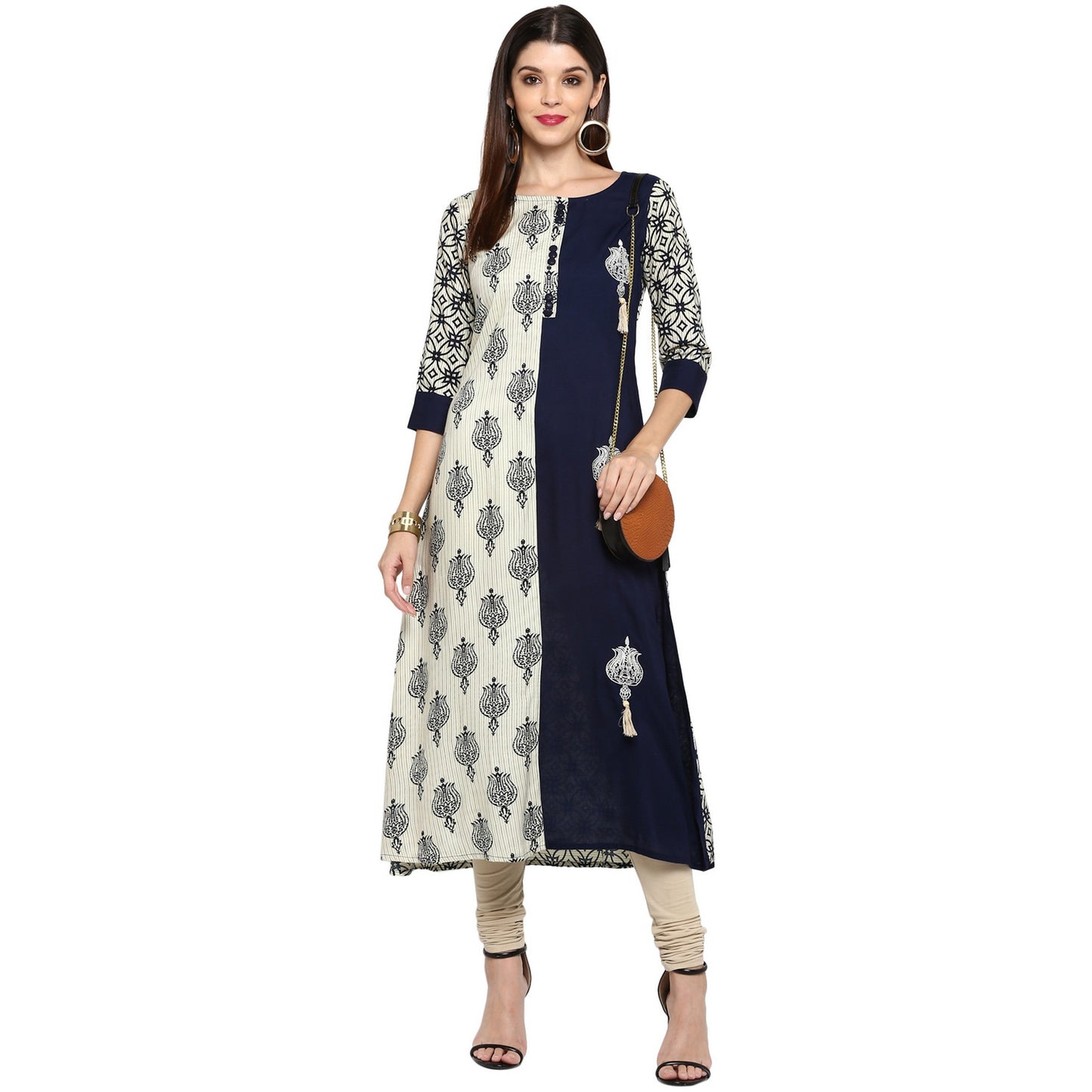 Women's Blue & White Rayon Straight Kurta By Vbuyz- (