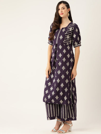 Women's Purpal Color Rayon Blend Printed Kurta Sharara With Dupatta
