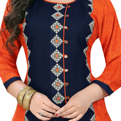 Women's Orange & Blue Rayon Kurta By Vby