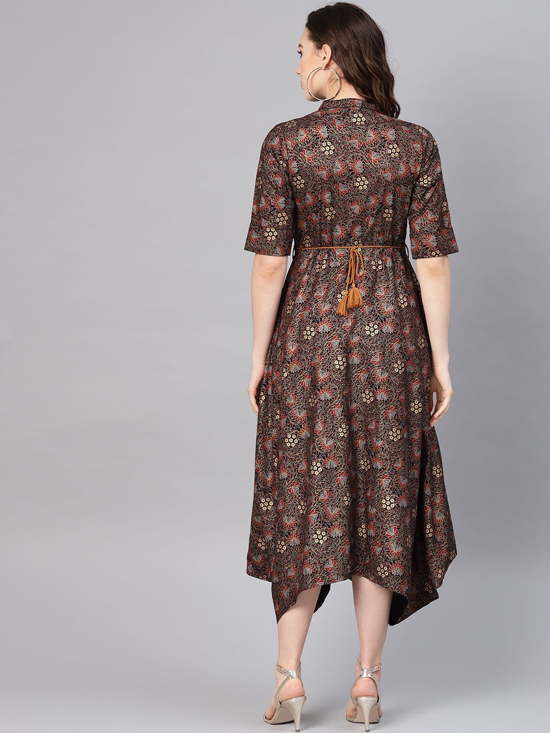 Women's Rayon Printed Asymmetric Dress With Belt