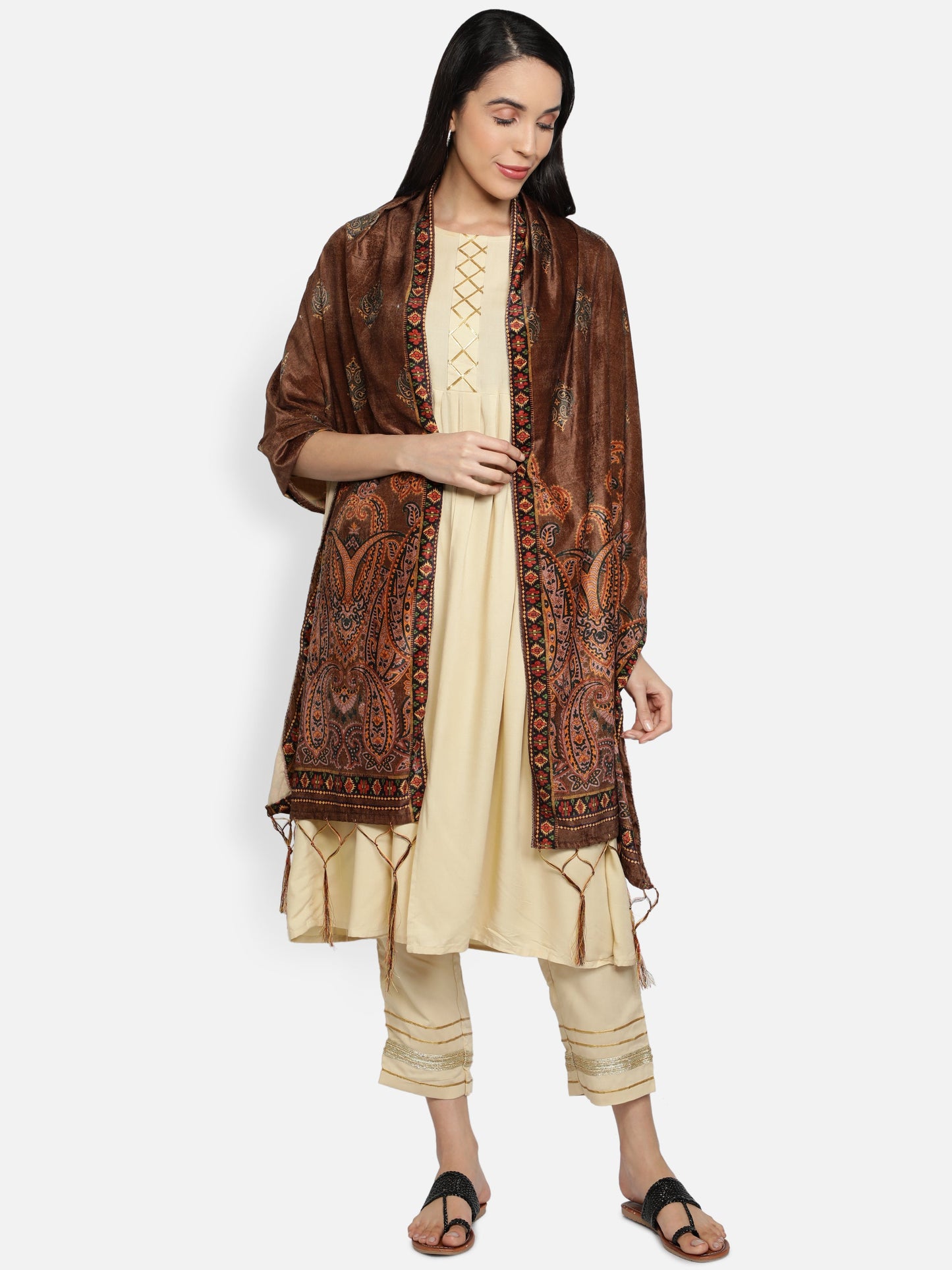 Women's Multicolored Polyster Velvet  Digital Printed Dupatta