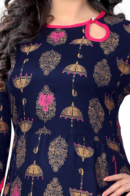 Women's Blue Rayon Kurta By Vbu