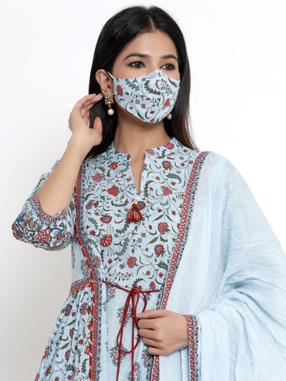 Women's Printed Flared Kurta Pant Dupatta Set