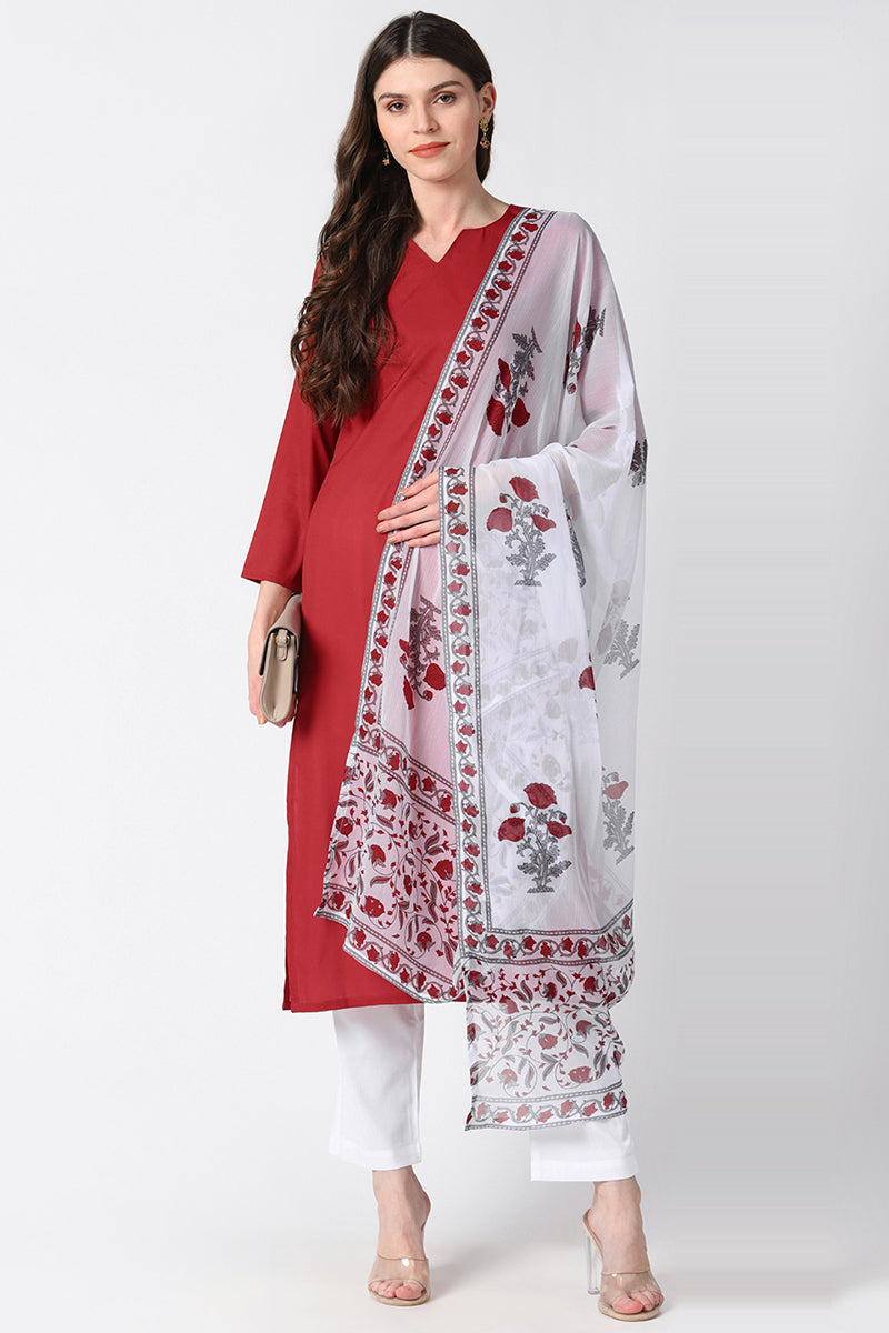 Women's Poly Crepe Printed Kurta Pant Dupatta Set