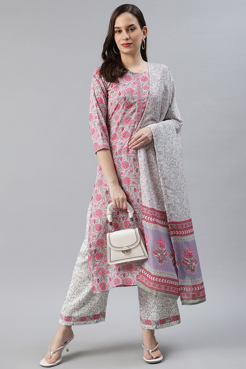 Women's Polyester Printed Kurta Pant Dupatta Set