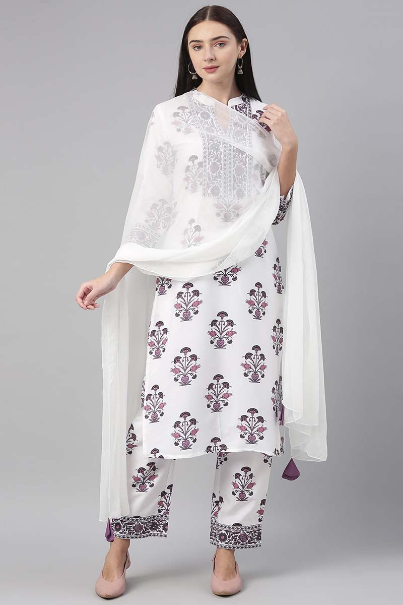 Women's Polyester Printed Kurta Pant Dupatta Set