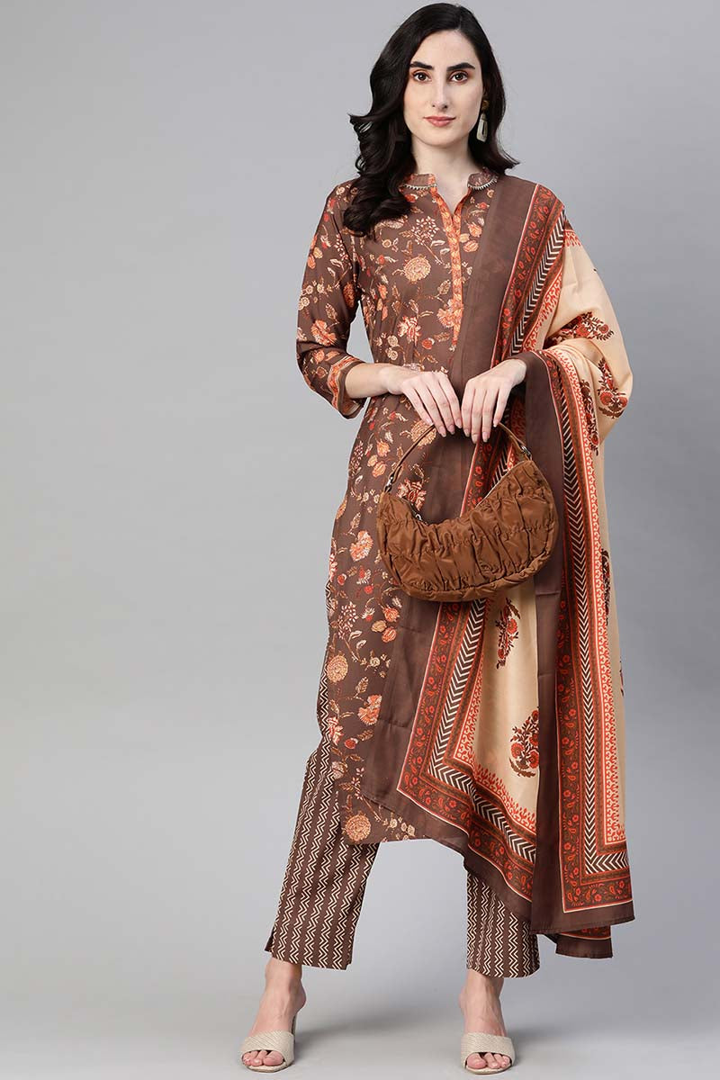 Women's Polyester Printed Kurta Pants And Dupatta Set