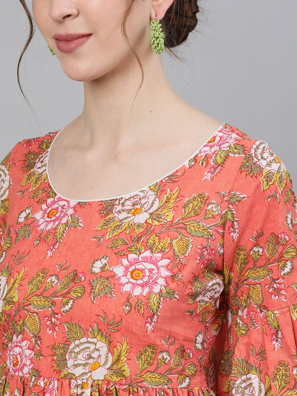 Women's Floral Printed Dress With Ruffle Sleeves