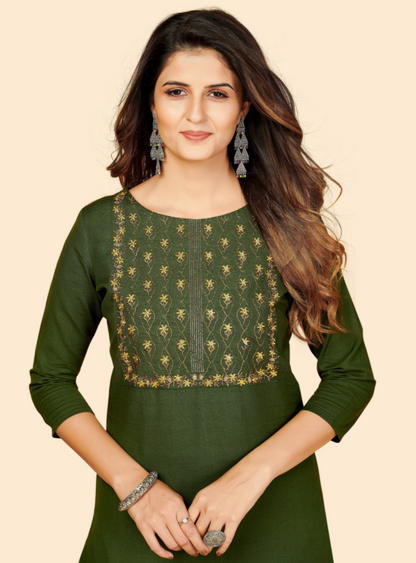 Women's Embroidered Green Kurta By Vbuyz- (