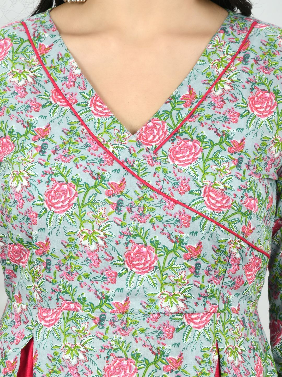 Women's Multi Cotton Printed 3/4 Sleeve V Neck Casual Dress