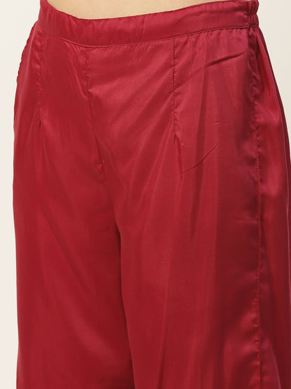 Women's Satin Kurta And Palazzo With Dupatta Set