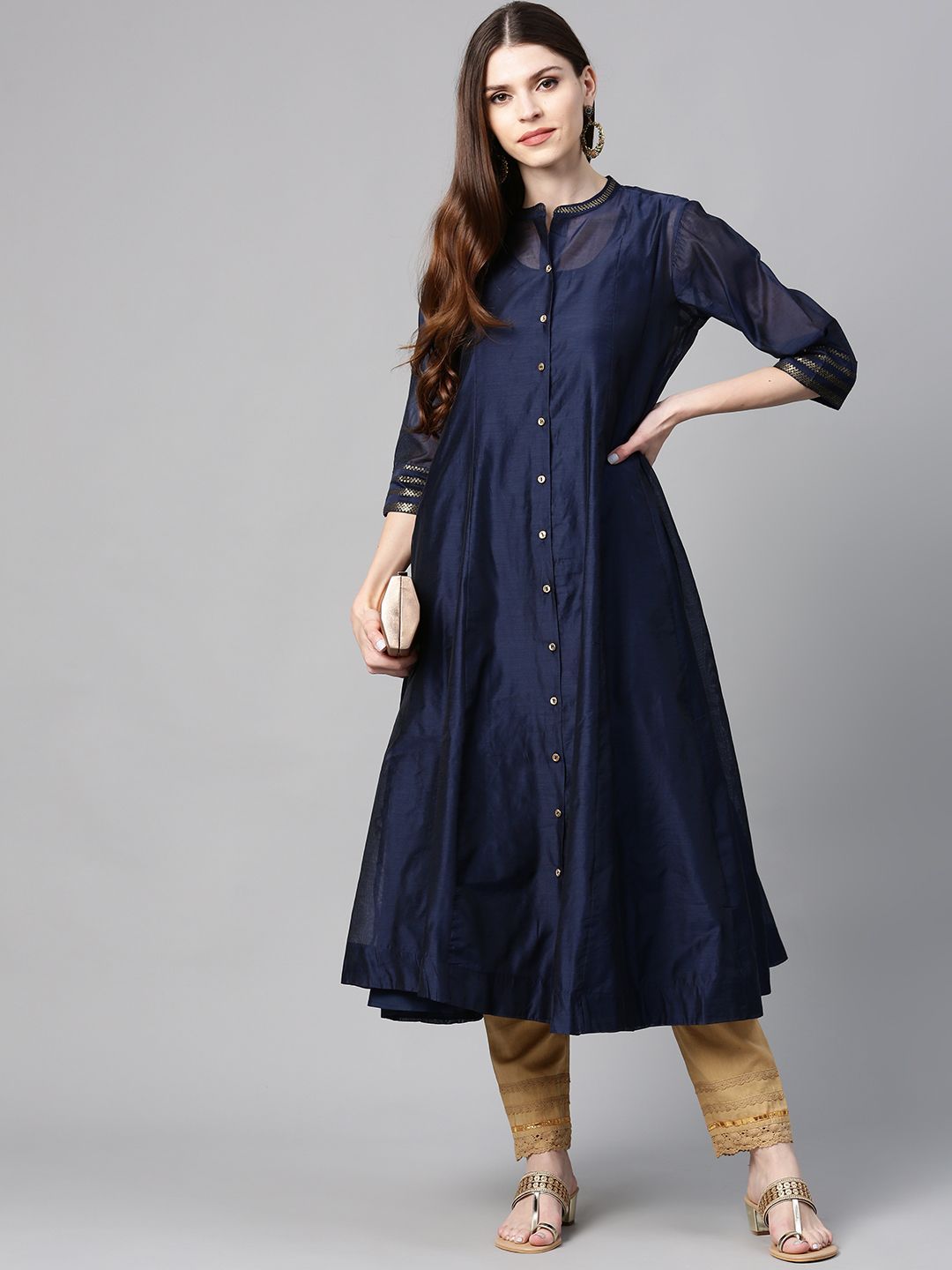 Women's Chanderi Embellished Jacket Style 2 Piece Kurta