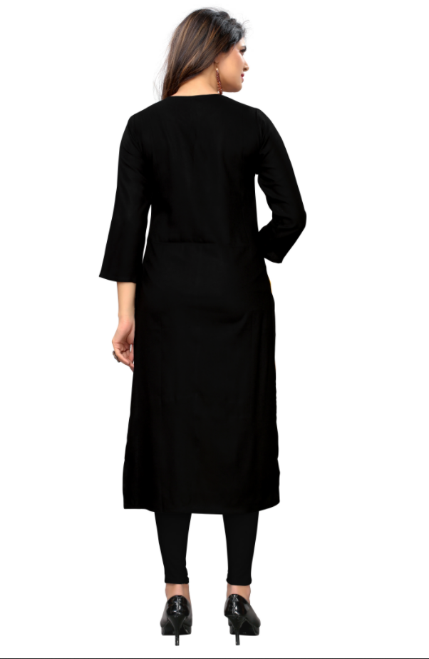 Women's Black & Yellow Rayon Kurta By Vbu