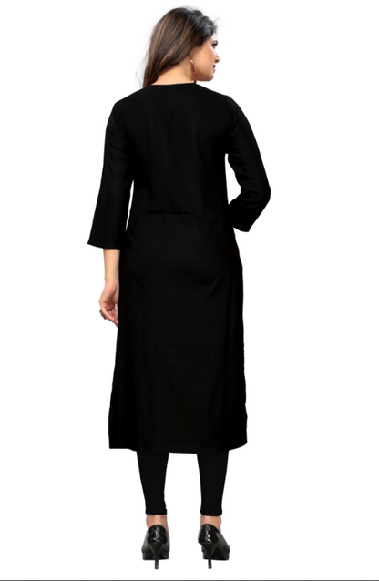 Women's Black & Yellow Rayon Kurta By Vbu