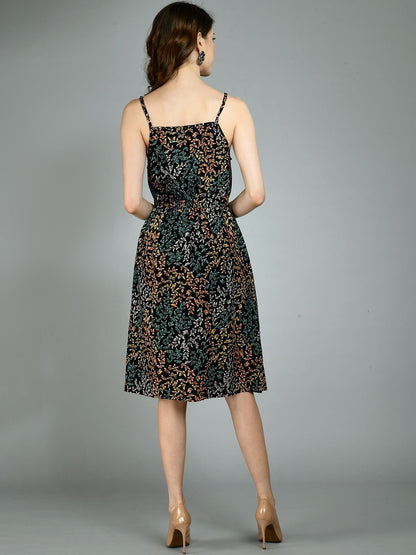 Women's Multi Rayon Printed Sleeveless Square Casual Dress