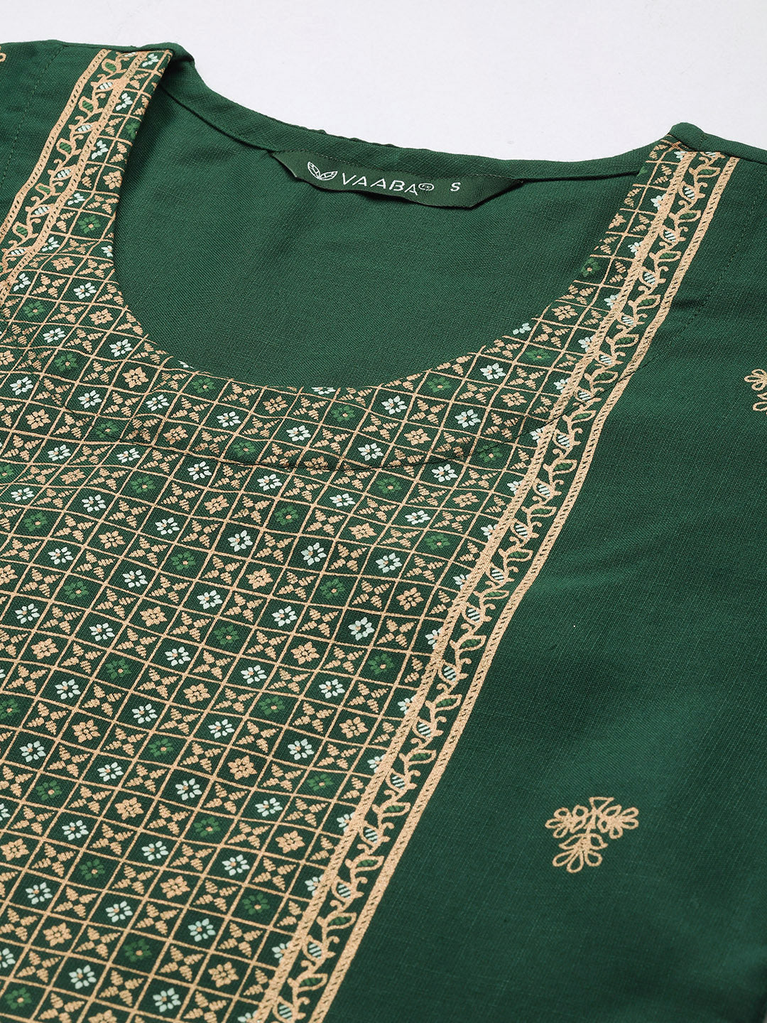 Women's Green Cotton Blend Panelled Printed Straight Kurta Trouser Set With Dupatta