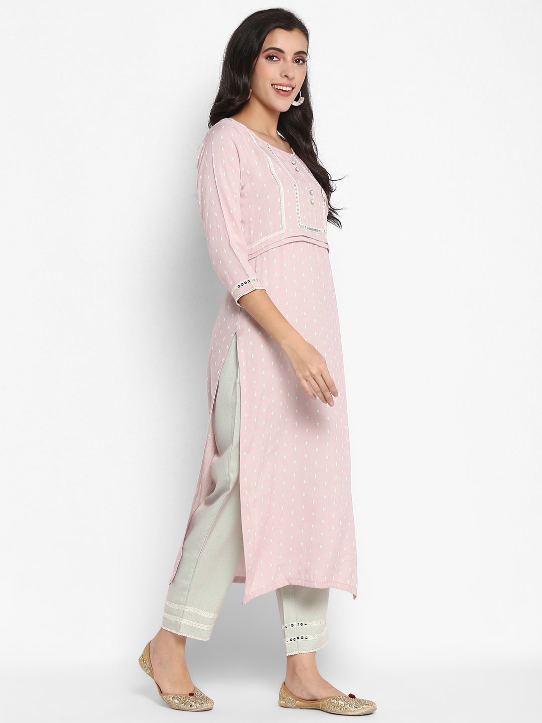 Women's Elichi Color Viscose Blend Floral Straight Self Design Kurta Pant Set