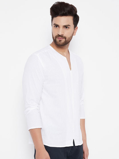 Men's White Solid Cotton Kurta
