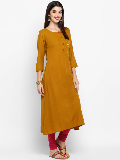 Women's Mehendi Green Flared Kurta By Vbuyz-(
