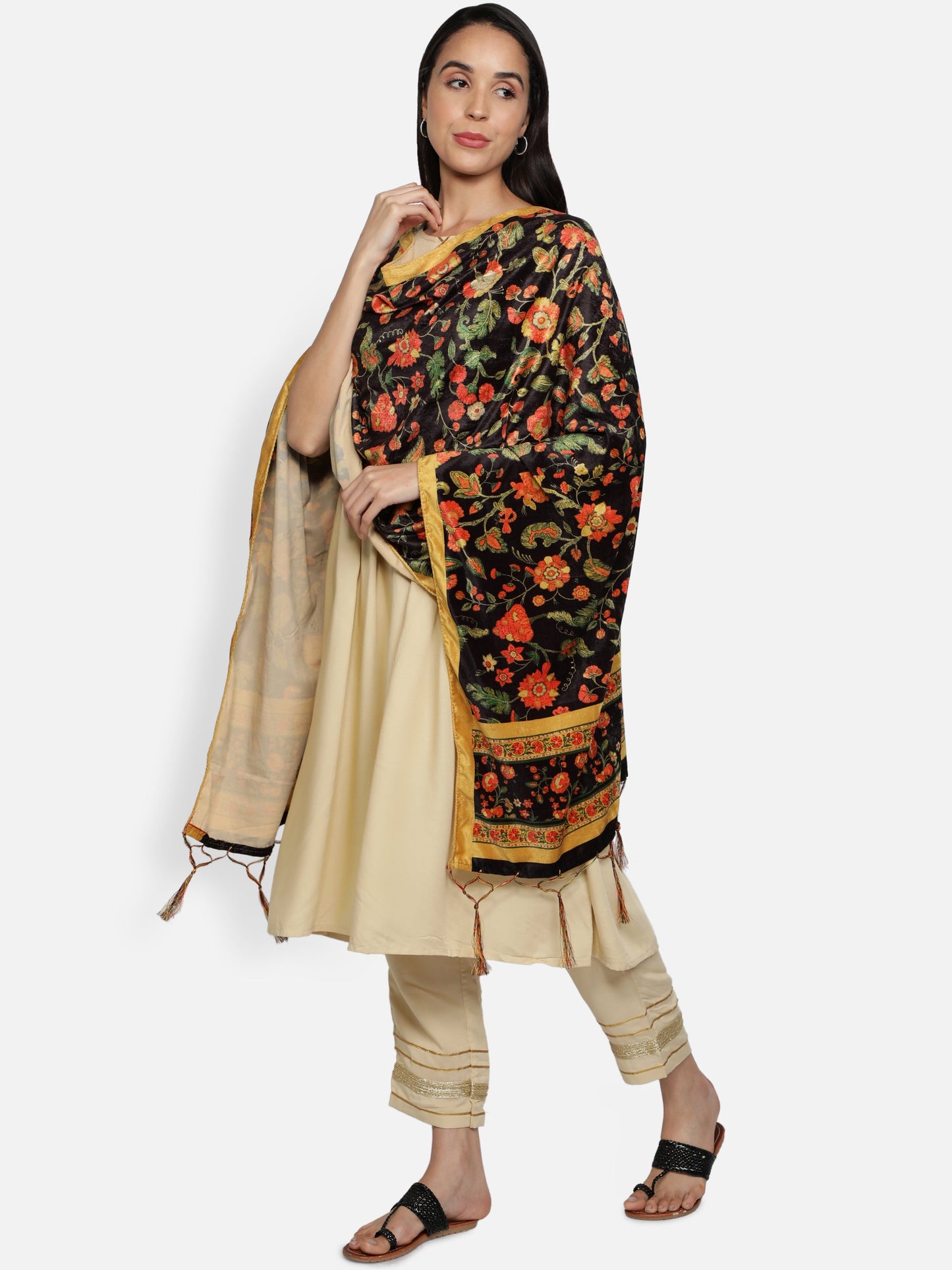 Women's Multicolored Polyster Velvet  Digital Printed Dupatta